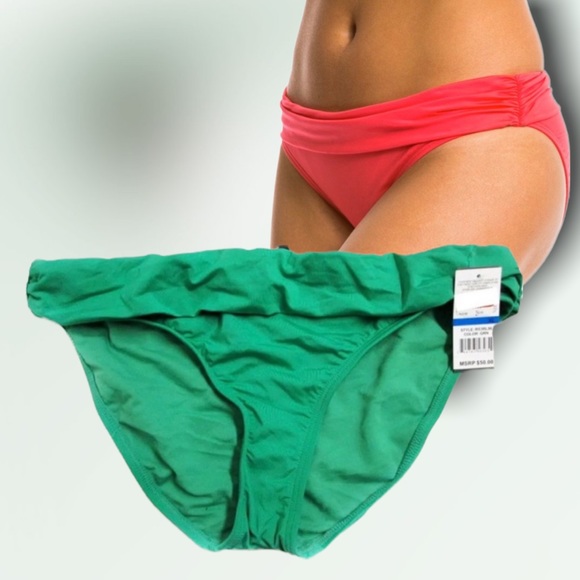 Kenneth Cole Reaction Green Banded Side Shirred Hipster Bikini Bottoms - Picture 7 of 9